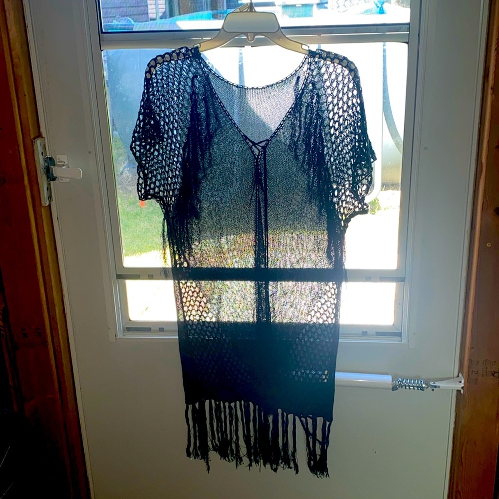 Black mesh swimwear cover up